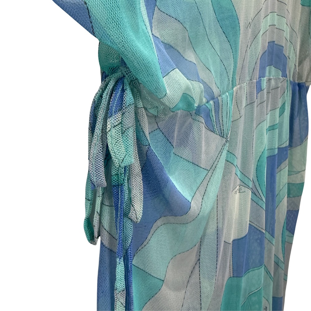 Emilio Pucci Vintage Blue Geometric Printed Mesh Coverup Mini Dress - Picture 3 of 13